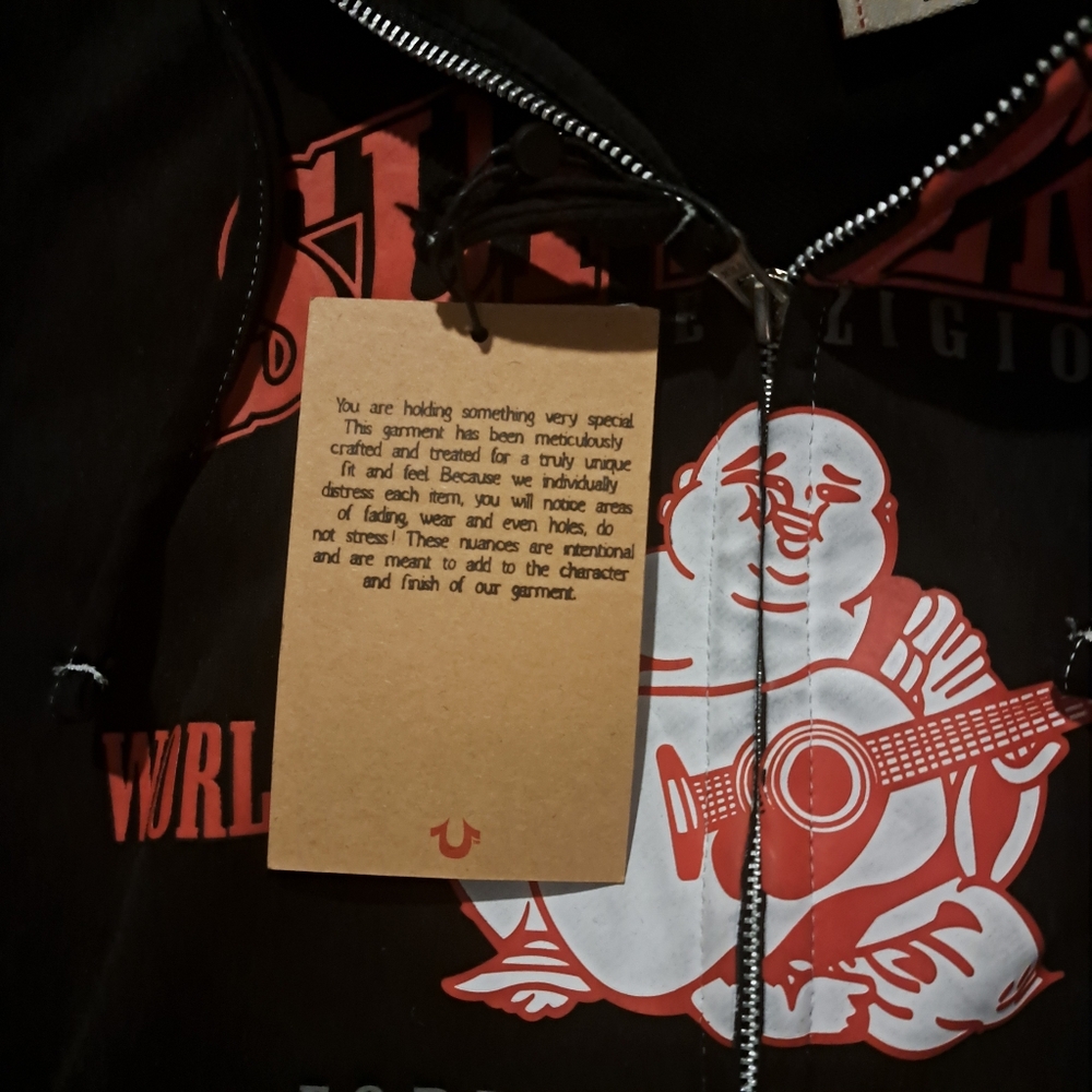 SOLD*NWT Supreme True Religion Hoodie Red Black Embroidery Designer zip up Large - Picture 4 of 7